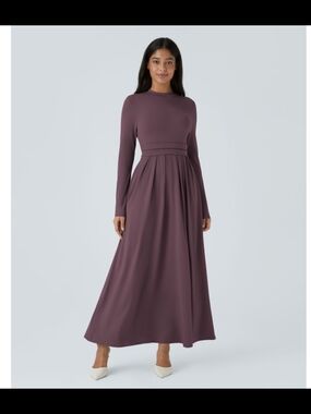 Halara Long-Sleeve Maxi Dress in Dusty Plum